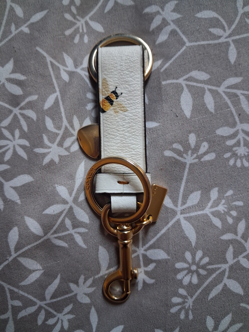 Coach White Leather Bee Keychain